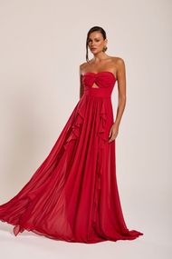 Vestido Longo Vermelho Jericoacoara Chifon