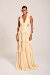 Vestido Longo Amarelo Manteiga Trancoso Sem Manga