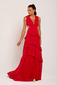 Vestido Longo Vermelho Trancoso Sem Manga