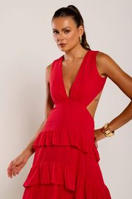 Vestido Longo Vermelho Trancoso Sem Manga