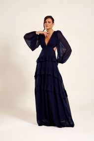  Vestido Longo Azul Marinho  Trancoso