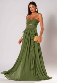 Vestido Longo Verde Oliva Jericoacoara Chifon
