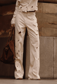 Foto do produto Calça Wide Leg Bordado Aurore Aveia