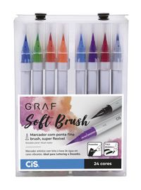 Foto do produto Canetas Cis Graf Soft Brush 24 Cores Ponta Pincel Flexível