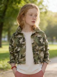 Foto do produto Jaqueta Sarja Verde Camuflado Infantil Menina Com Botões