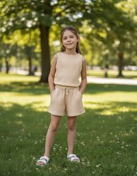Foto do produto Conjunto Curto Infantil Menina Em Ribana Canelada