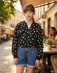 Foto do produto Jaqueta Cropped Infantil Menina Em Moletom Peluciado Poá