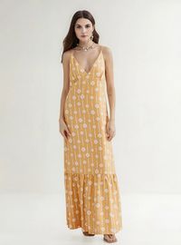 Foto do produto Vestido Longo Estampado Com Franzidos