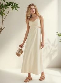 Foto do produto Vestido Midi Evasê Com Lastex Em Linho
