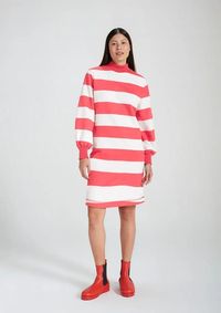 Foto do produto Vestido Básico Em Moletom Curto Manga Longa Listrado