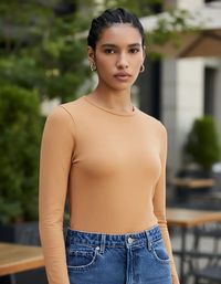 Foto do produto Blusa Manga Longa Feminina Em Malha De Algodão E Elastano