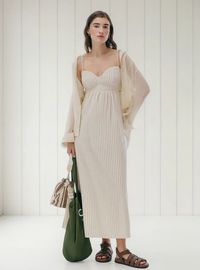 Foto do produto Vestido Midi Com Alças Finas Fio Tinto Com Linho