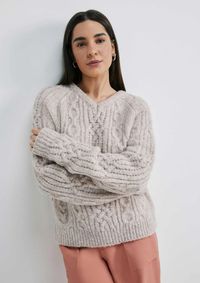 Foto do produto Blusão Feminino Decote V Em Tricô Texturizado Bege M