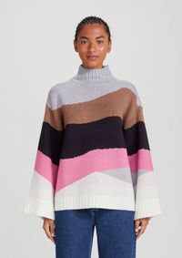 Foto do produto Blusão Feminino Tricot Jacquard Gola Alta Preto-rosa G