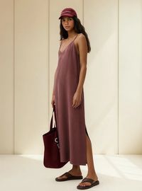 Foto do produto Vestido Midi Em Peach Touch Com Fenda
