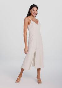 Foto do produto Vestido Midi Alças Finas Com Linho Bege G