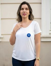 Foto do produto Blusa Feminina Câncer De Mama Em Viscose Branco Navajo P