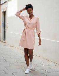 Foto do produto Vestido Curto Básico Manga Longa Com Amarração - Verde