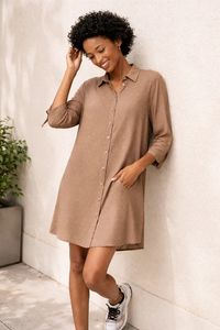 Foto do produto Vestido Curto Chemise Estampado Com Manga 3/4 Marrom-claro M