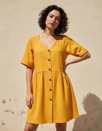 Foto do produto Vestido Evasê Com Decote V Em Viscose Sarjada
