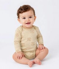 Foto do produto Body Manga Longa Bebê Unissex Em Ribana Bege 6-9 M