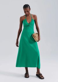 Foto do produto Vestido Midi Evasê Com Linho E Alças Finas