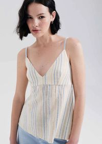 Foto do produto Regata Feminina Listrada Com Linho