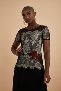 Blusa Renda E Tule C/Aplicação Rosa