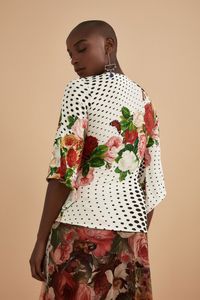 Blusa Decote Transpassado Malha Rosas Vintage