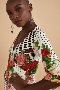 Blusa Decote Transpassado Malha Rosas Vintage