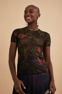 Blusa Tule Segunda Pele Rosas Galaxia