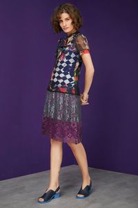 Blusa Tule Gravatinha Floral Xadrez
