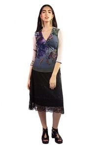 Blusa Tule Transpassada Gola Padre Rosas