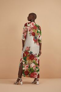 Vestido Longo Viscose Rosas Antiga