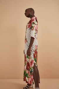 Vestido Longo Viscose Rosas Antiga