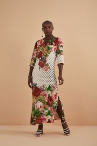 Vestido Longo Viscose Rosas Antiga