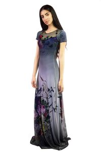 Vestido Tule Longo Estampado