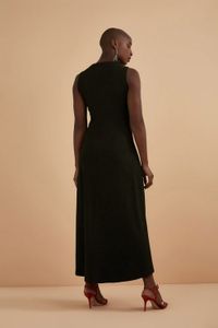 Vestido Malha Canelada C/Colar Vermelho