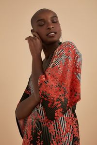 Vestido Manga Cigana Floresta Vermelha Listras