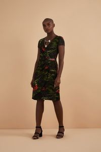 Vestido Viscolycra Rosas Galáxia Decote Transpassado