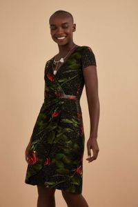 Vestido Viscolycra Rosas Galáxia Decote Transpassado