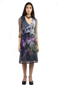 Vestido Tule Estampa Digital Rosas