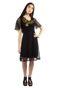 Vestido Gola Padre Preto Detalhe Águia