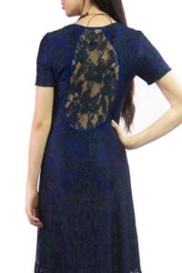 Vestido Renda Azul Detalhe Gota Nas Costas