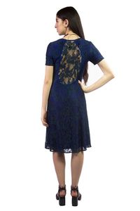 Vestido Renda Azul Detalhe Gota Nas Costas
