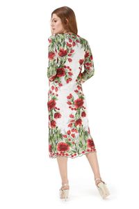 Vestido Renda Bordada Manga 3/4 Branco