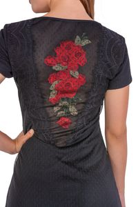 Vestido Tule Aplicação Rosa Vermelha Costas