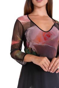 Vestido Tule Rosas com Gotas