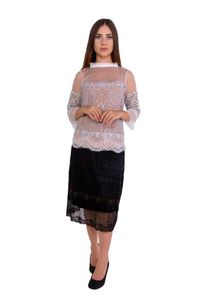 Blusa Mix Renda e Tule com Friso