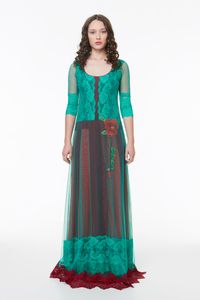 Vestido Tule Longo Tule Renda e Aplicação